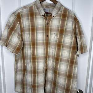 Carhartt Men's Size 2XL Brown Plaid Relaxed Fit Button Up Short Sleeve Shirt